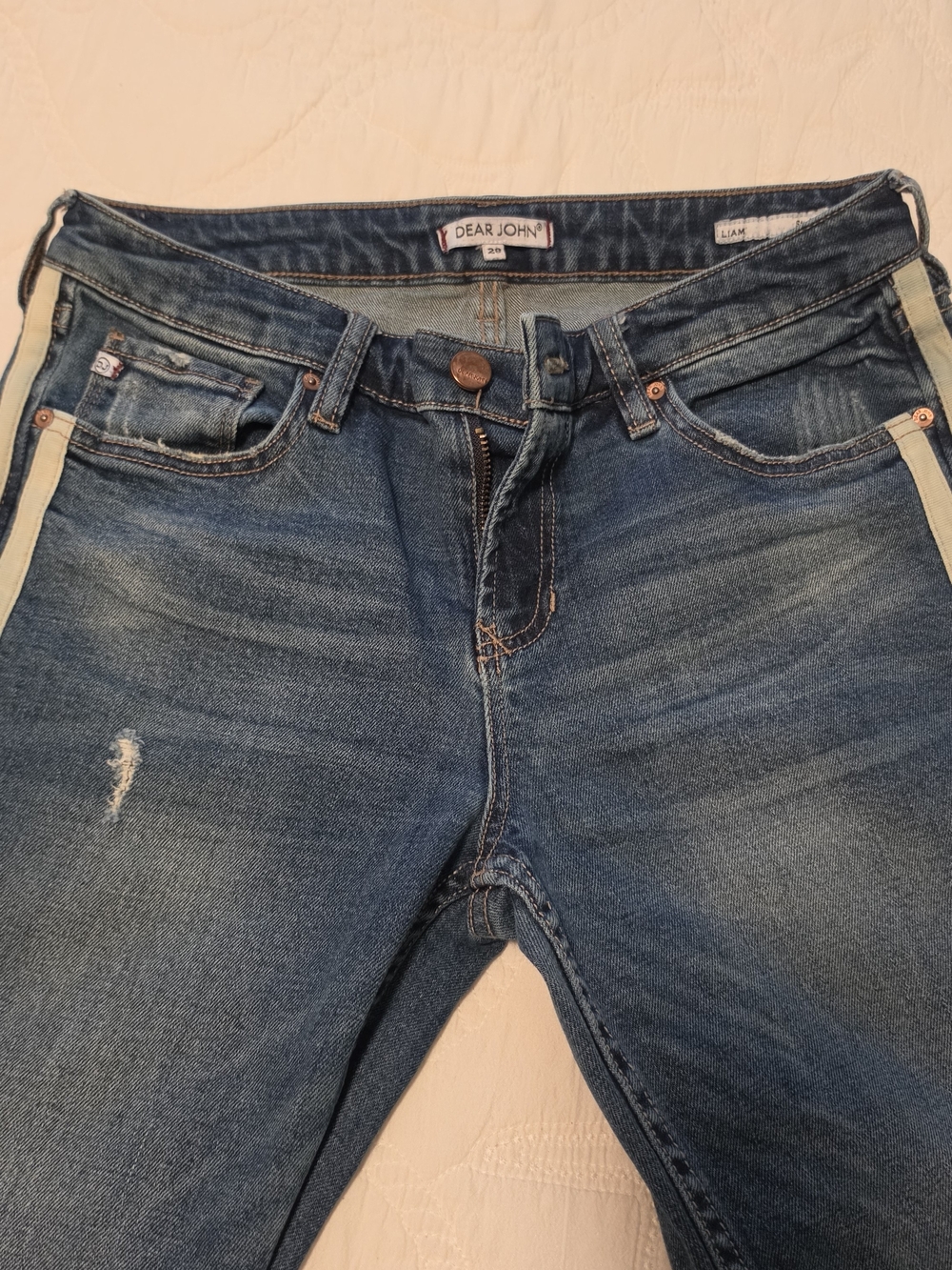 Dear John 28 Womens Mid-Rise Blue Jeans with Side Stripe And Slit